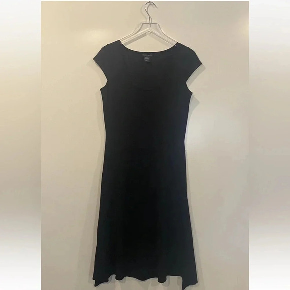 Boston Proper Black Jersey Knit Midi Dress Flare Hem Womens Size Small (820) - Picture 1 of 4